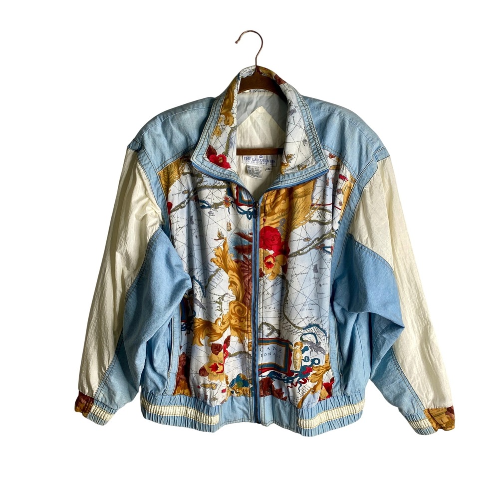Vtg 80s 90s Map Print Bomber Jacket Windbreaker La Costa Spa Resort Streetwear